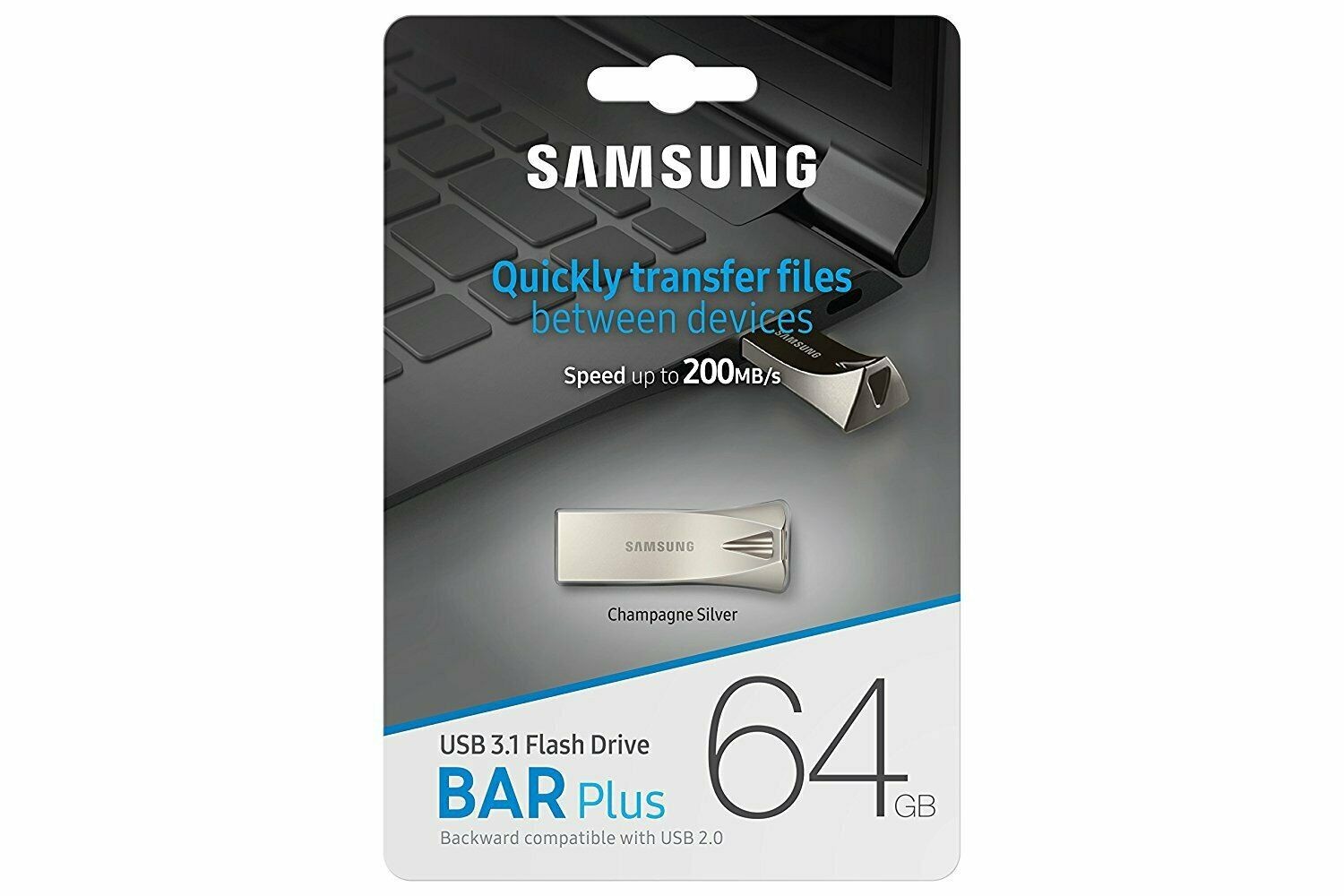 SAMSUNG 64GB USB 3.1 USB Drive Bar Plus (Silver)