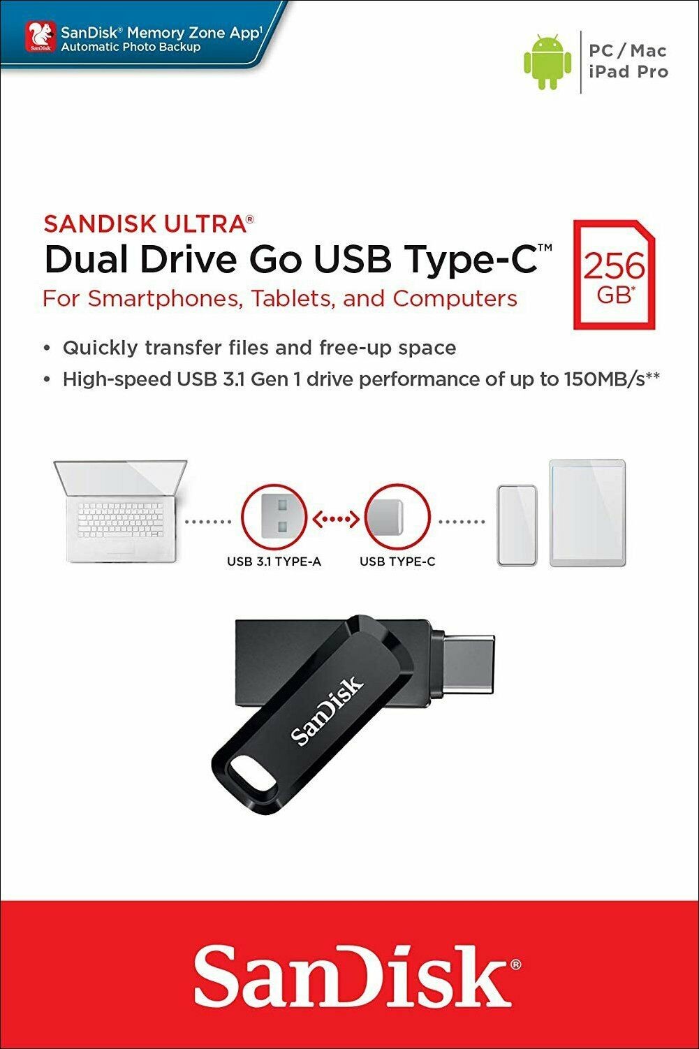 Sandisk 256GB Ultra Dual Drive Go Type C USB3.1