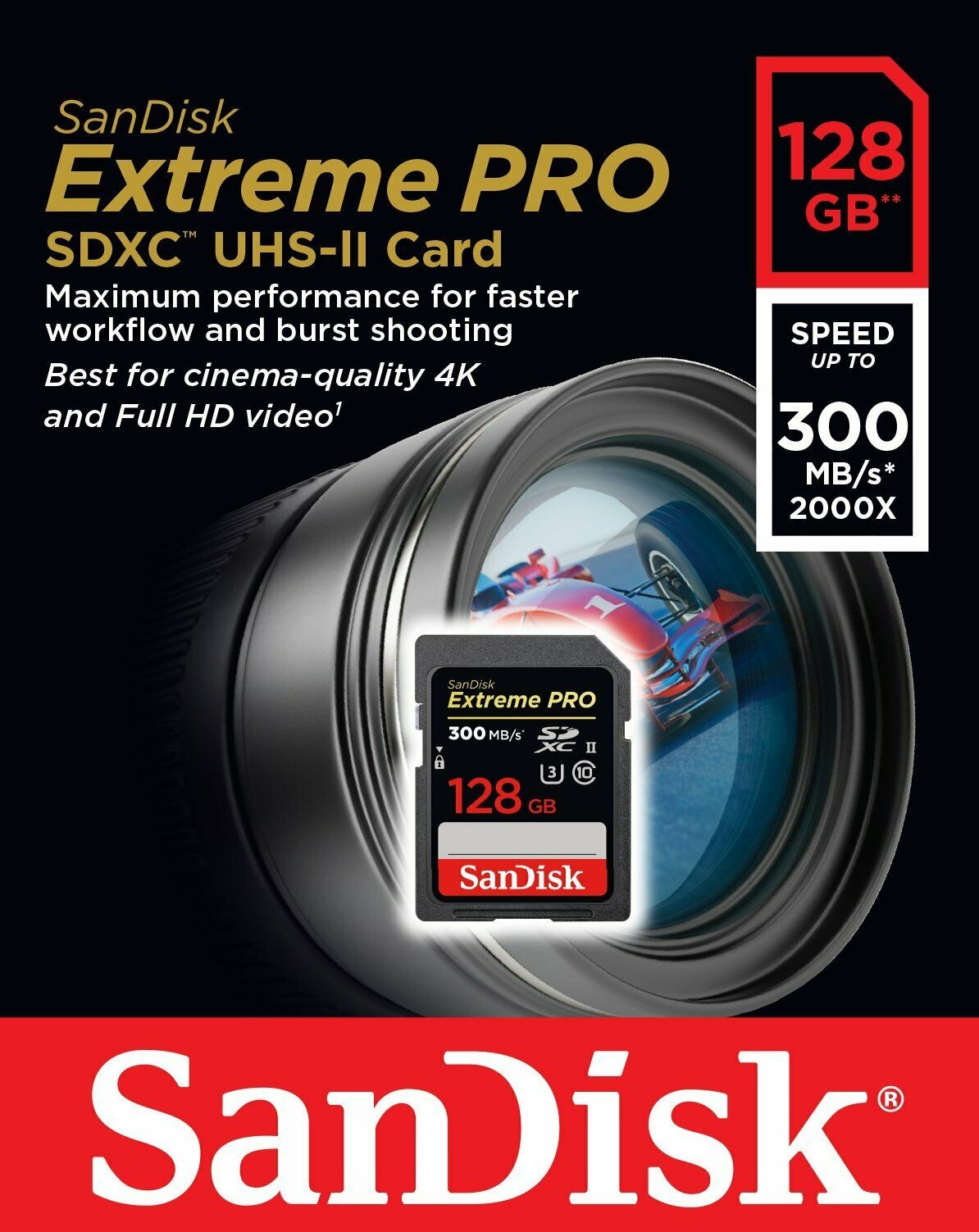 Sandisk 128GB Extreme Pro SDXC UHS-II U3 4K (300MB/s) 