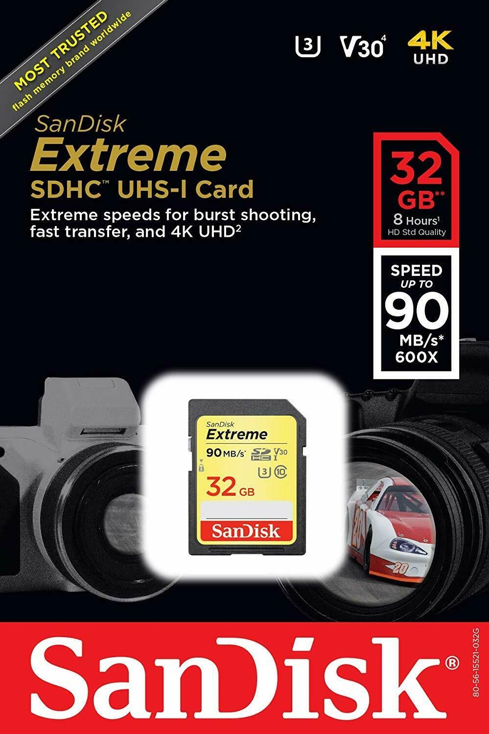 Sandisk 32GB Extreme SDHC 90MB/s 4K V30