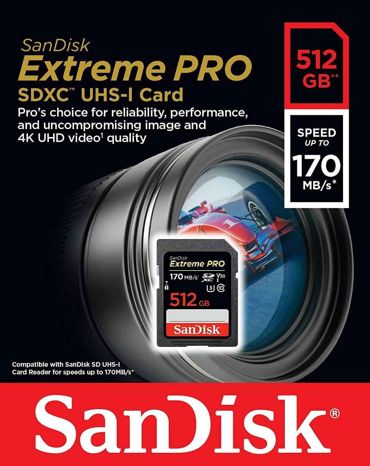 Sandisk 512GB Extreme Pro SDXC U3 4K V30 (170M/s)