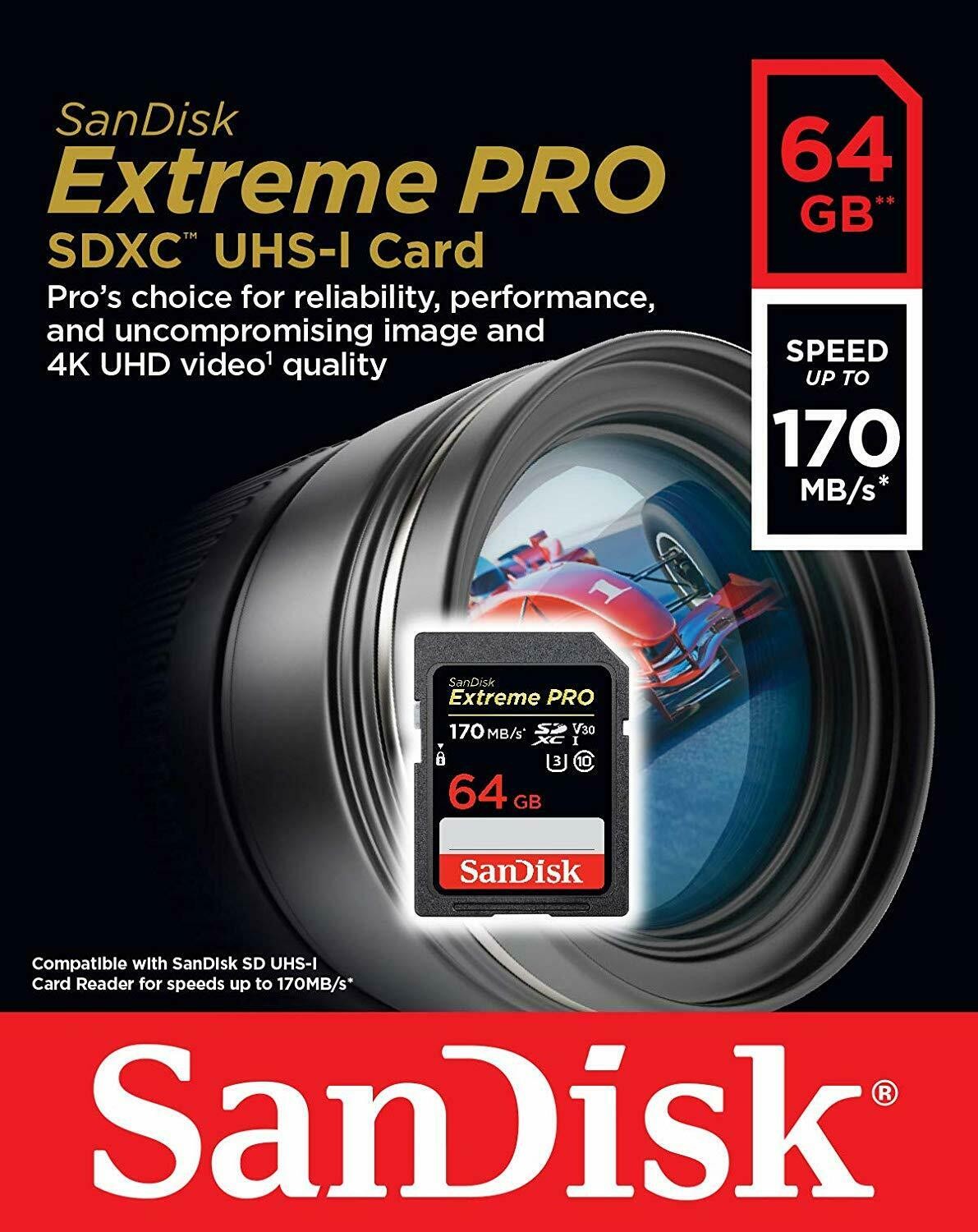 Sandisk 64GB Extreme Pro SDXC U3 4K V30 (170M/s)