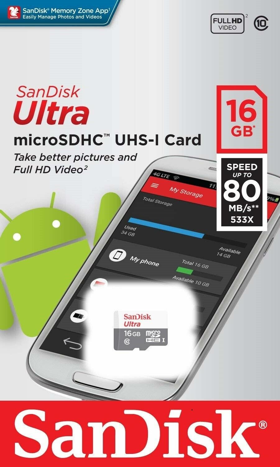 Sandisk 16GB Ultra Micro SDHC Class10 80MB/s